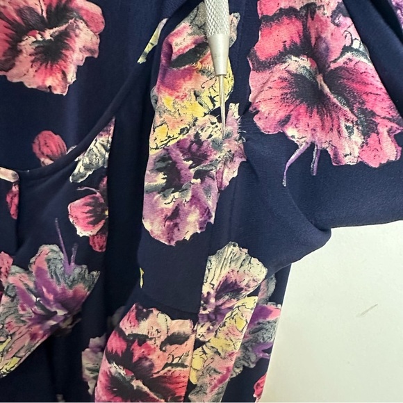 Rebecca Taylor 100% Silk Dress Women's Size 12 Floral Navy Blue Pockets - Picture 4 of 11
